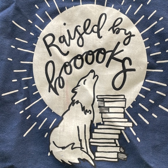 Out of Print Blue Tote with Wolf and Book Design - Picture 3 of 6